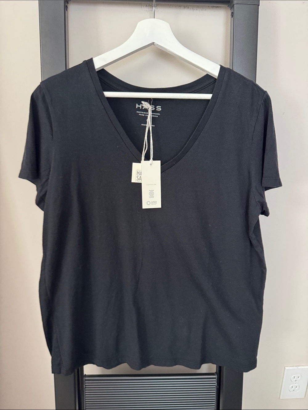 HASS Black V-Neck Short Sleeve Tee